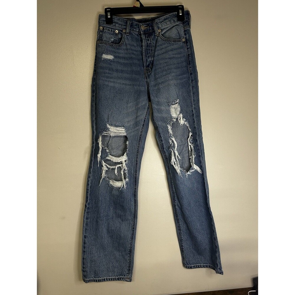 Aéropostale 90's Baggy Denim Jeans Medium Wash Button-fly Size 4 Women's Cut Out